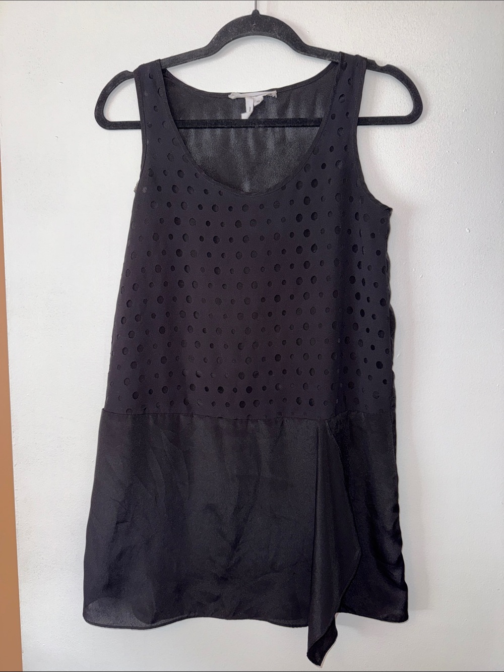 BCBG Black Sleeveless Polka Dot Textured Tunic
